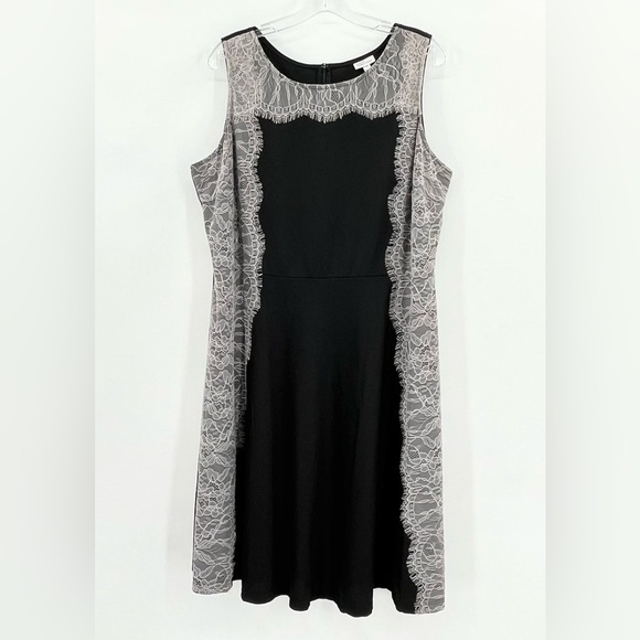Landa Curve by Dora Landa Black Knit & Lace Fit & Flare Dress 1X - Picture 1 of 7